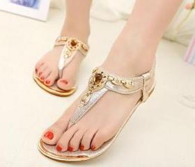 Handmade colorful beads flat sandals